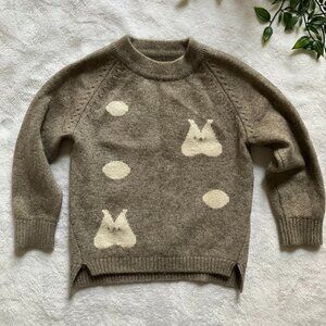 Fuzzy Bunny Knit Sweater 2T 3T Toddler Pullover Neutral Brown